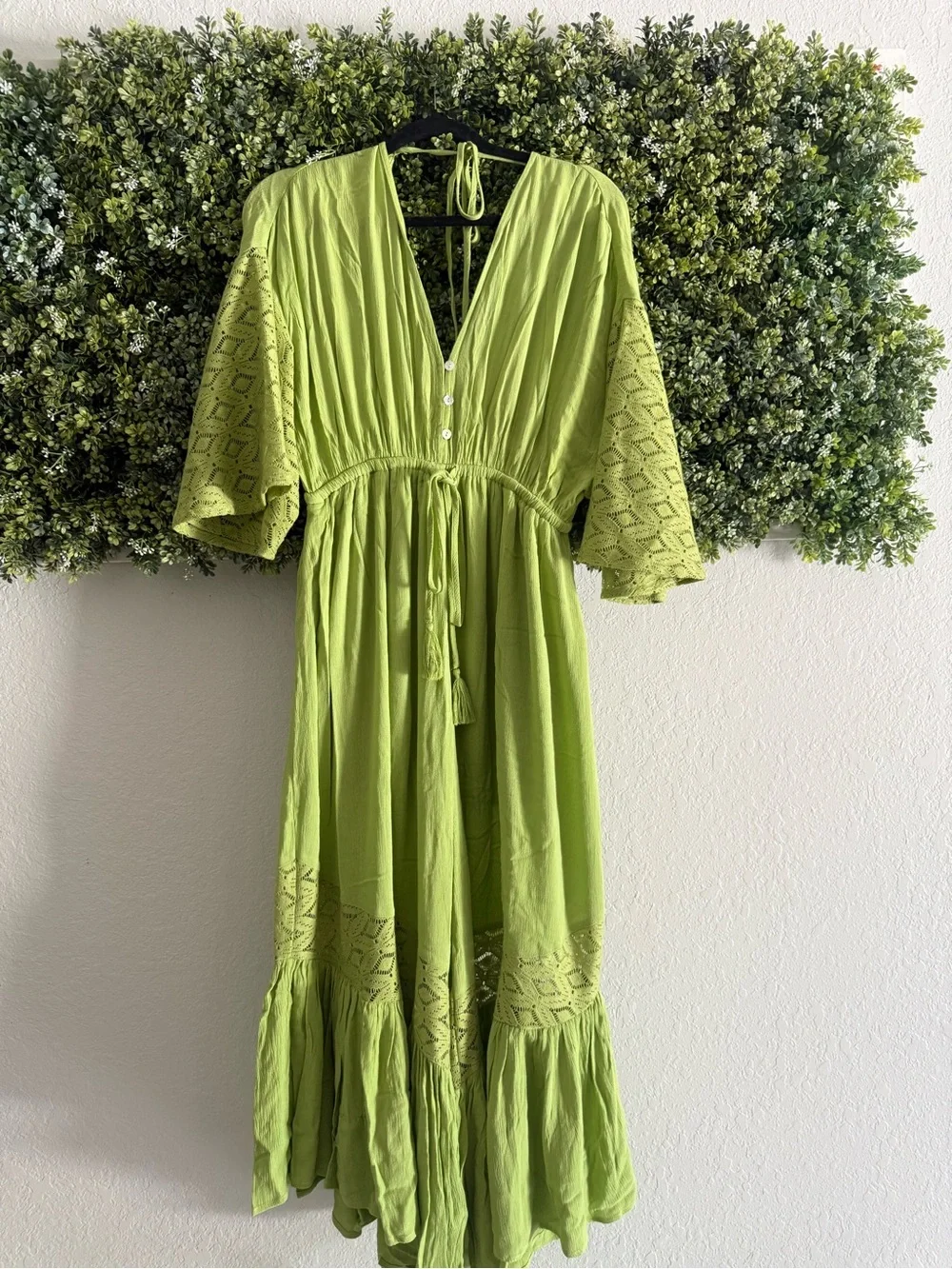 HYFVE Stumpers Green Boho Crochet Maxi Dress Size Small